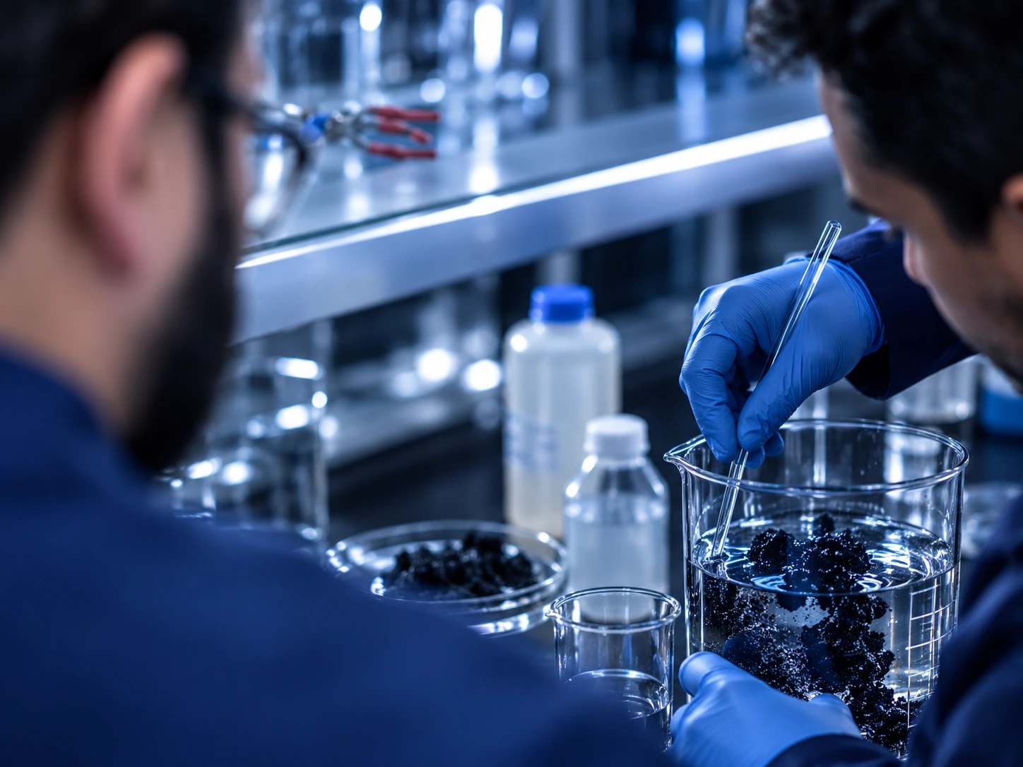 Escena conceptual de trabajo de laboratorio durante el análisis de una muestra
