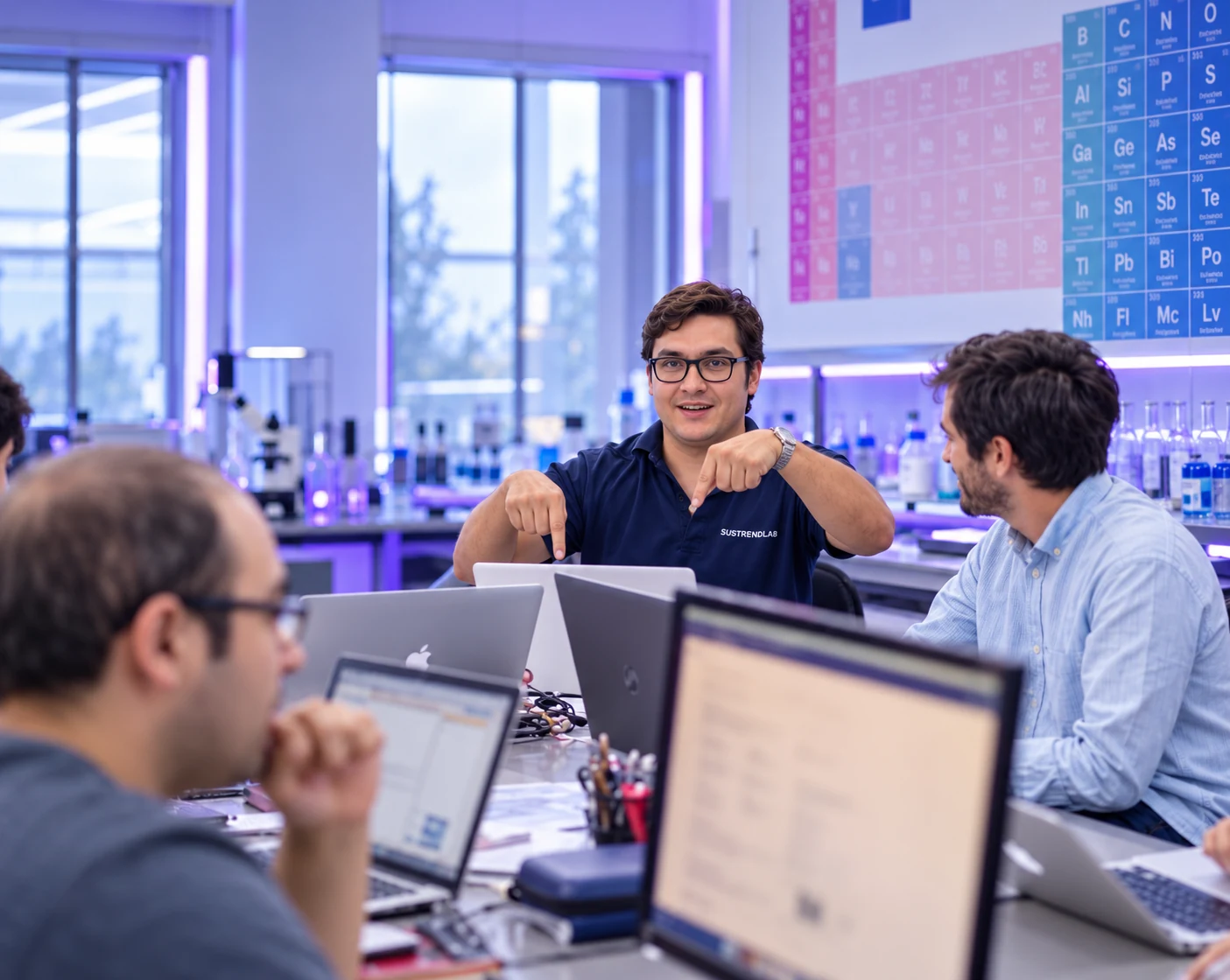 Reunión del equipo de Sustrendlab en un espacio de laboratorio y desarrollo tecnológico